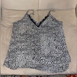 Rachel Zoe black and white cheetah tank with lace